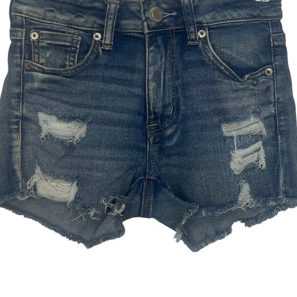 American Eagle Distressed Denim Shorts Size 0 Blue Next Level Stretch Cutoffs - Picture 4 of 14